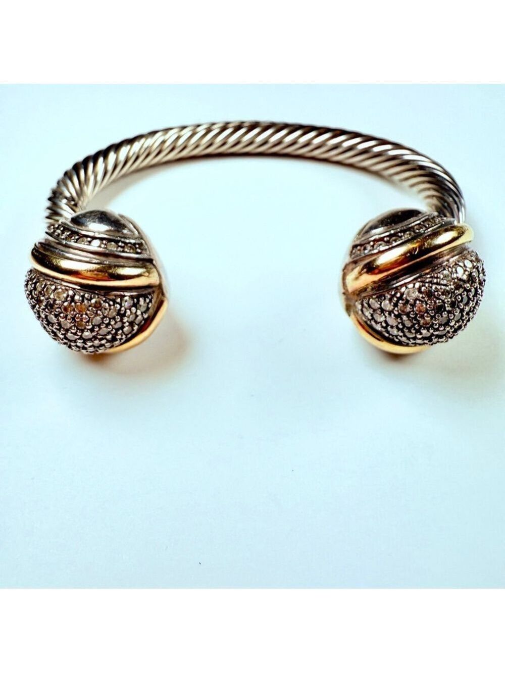 14K Gold Renaissance Cubic Zirconia Cable Cuff Sterling Silver 925 Bracelet